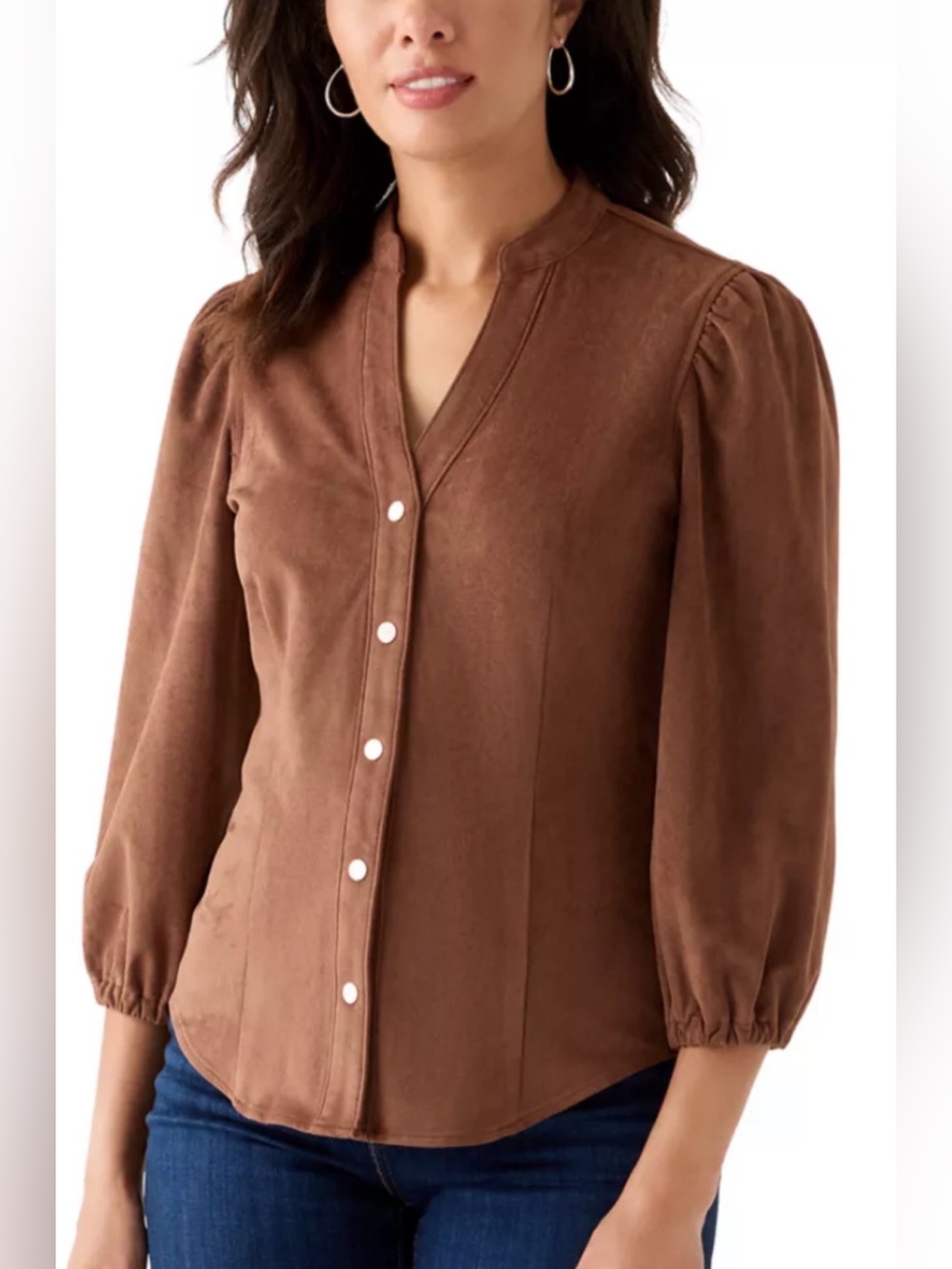 Philosophy Brown Button-Front Puff Sleeve Shirt